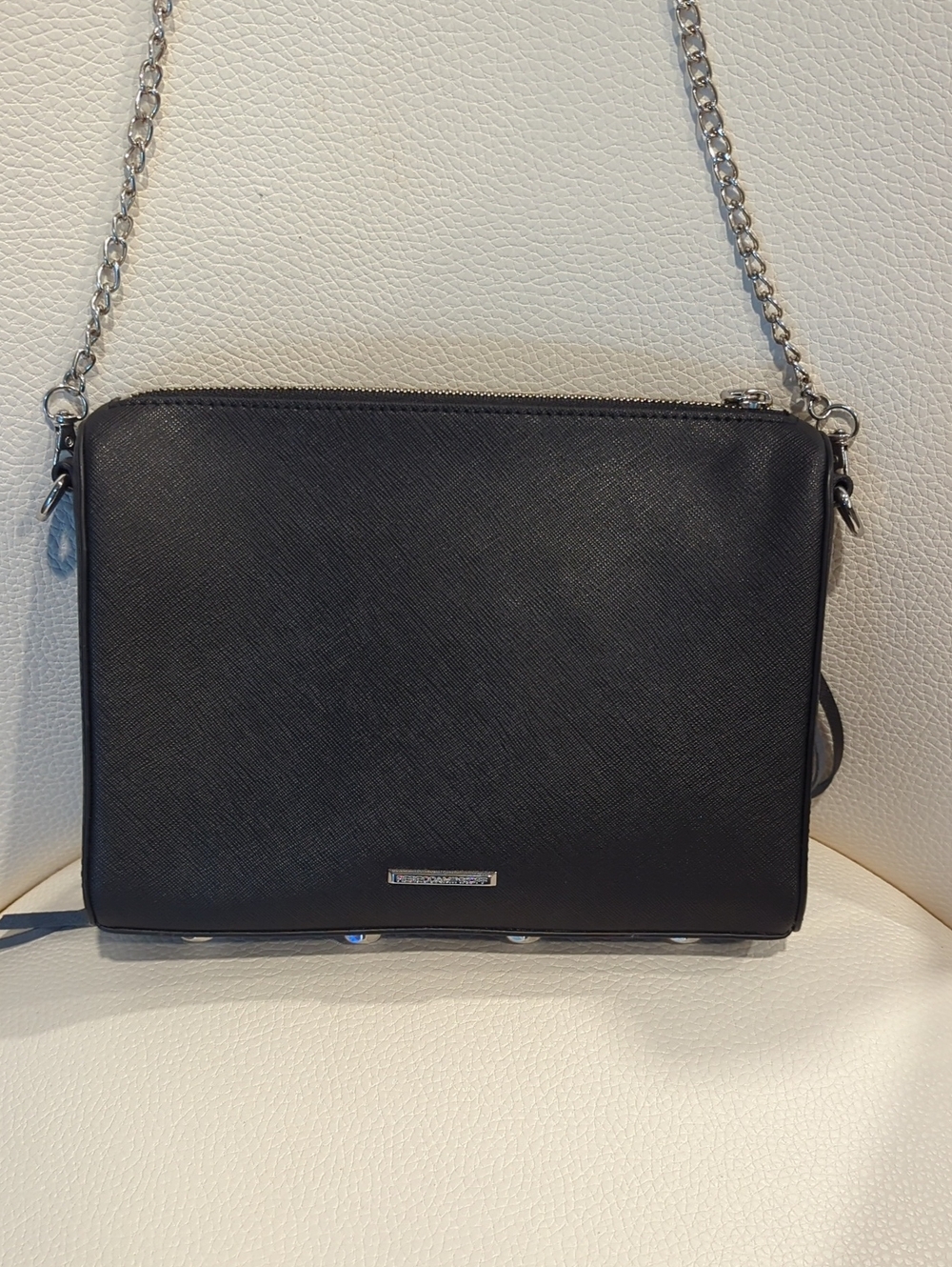 Black Leather Women's Crossbody Bag with Chain Strap